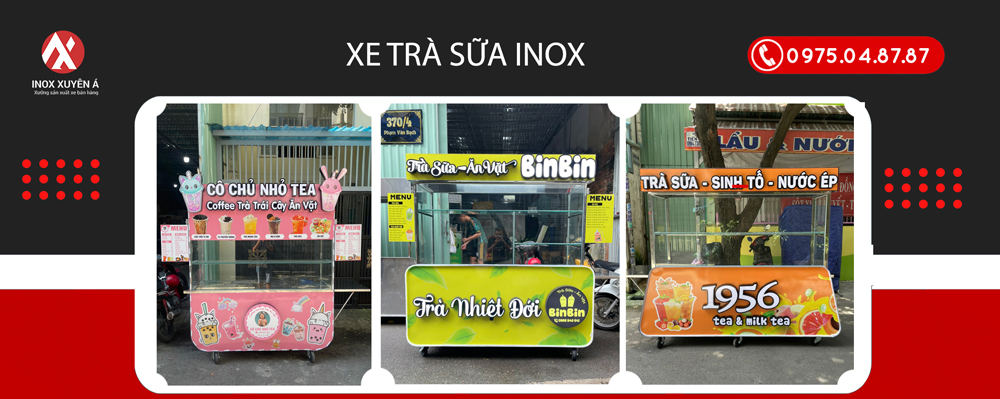 Xe trà sữa inox, tủ trà sữa inox